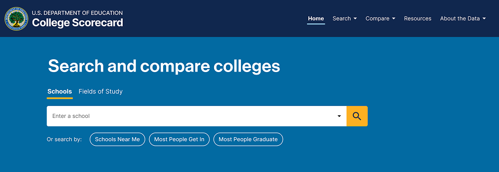 College Scorecard search bar exploration — iteration 2 with teal accent color