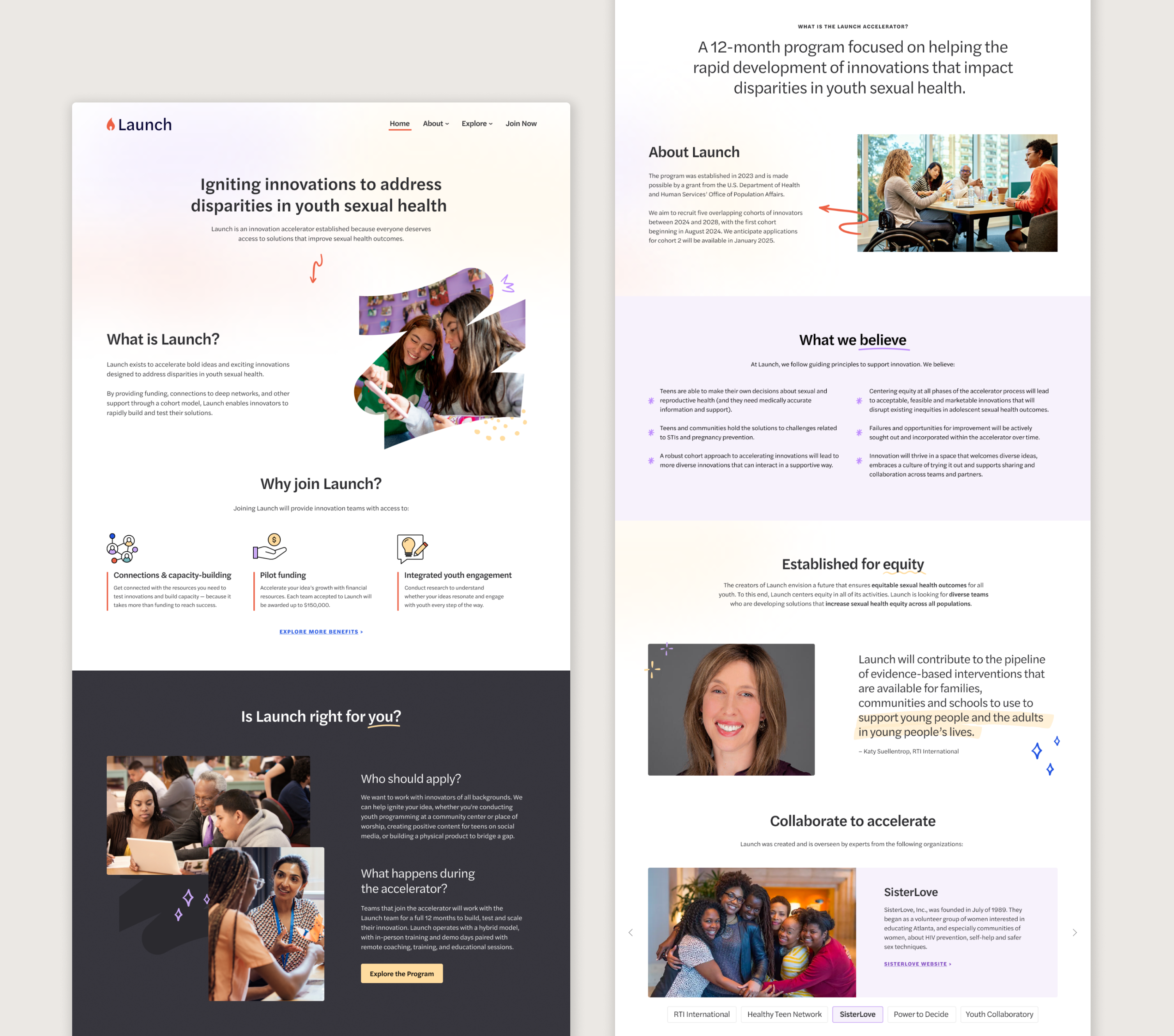 Launch website — homepage with hero section and program overview