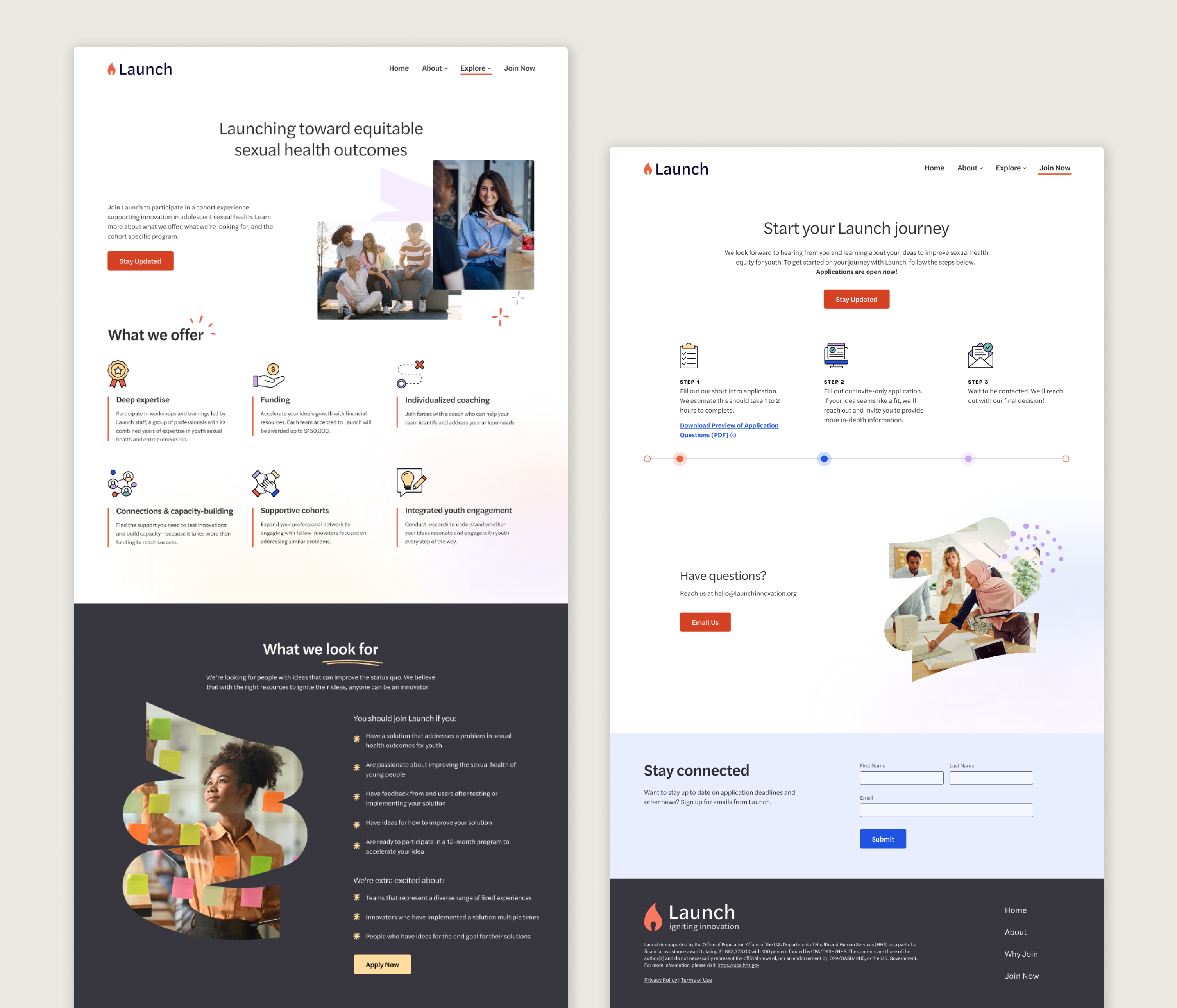 Launch website — about page with mission and equity focus content