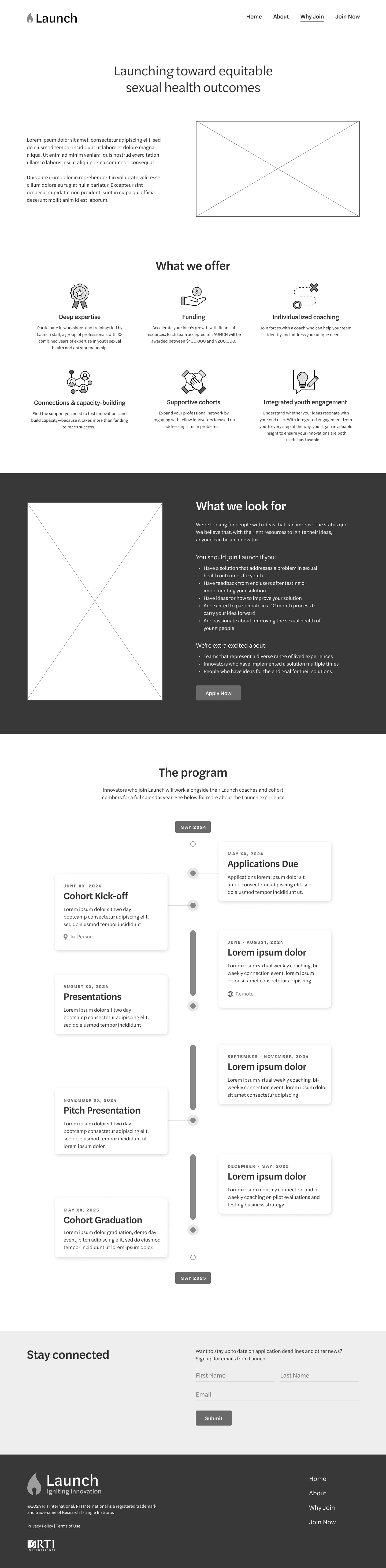 Launch lo-fi wireframes — About page screens