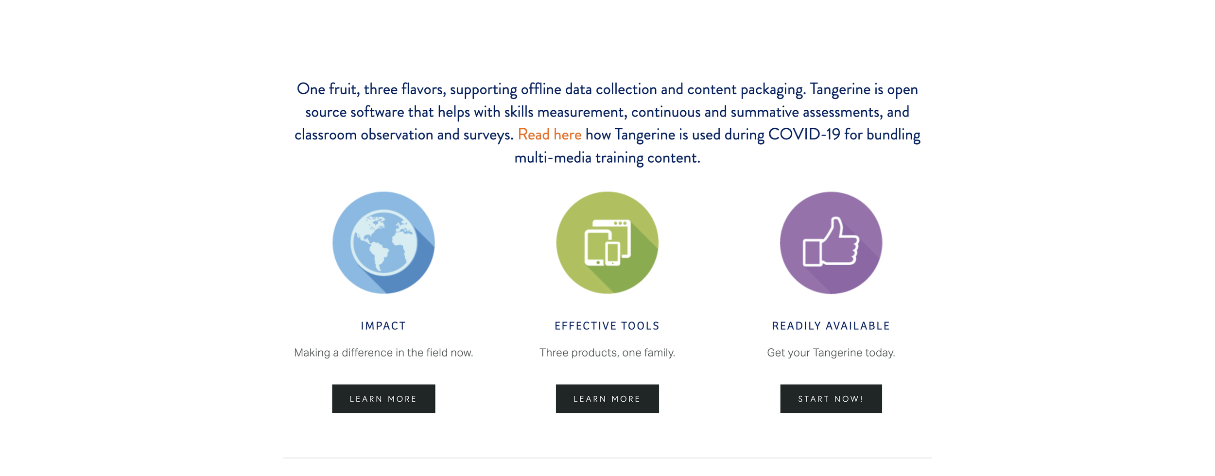 Tangerine website before redesign — interior page