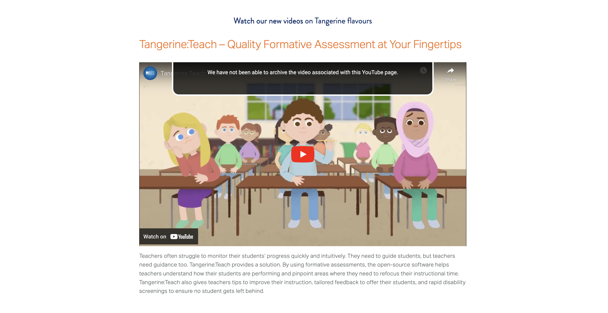 Tangerine website before redesign — navigation structure