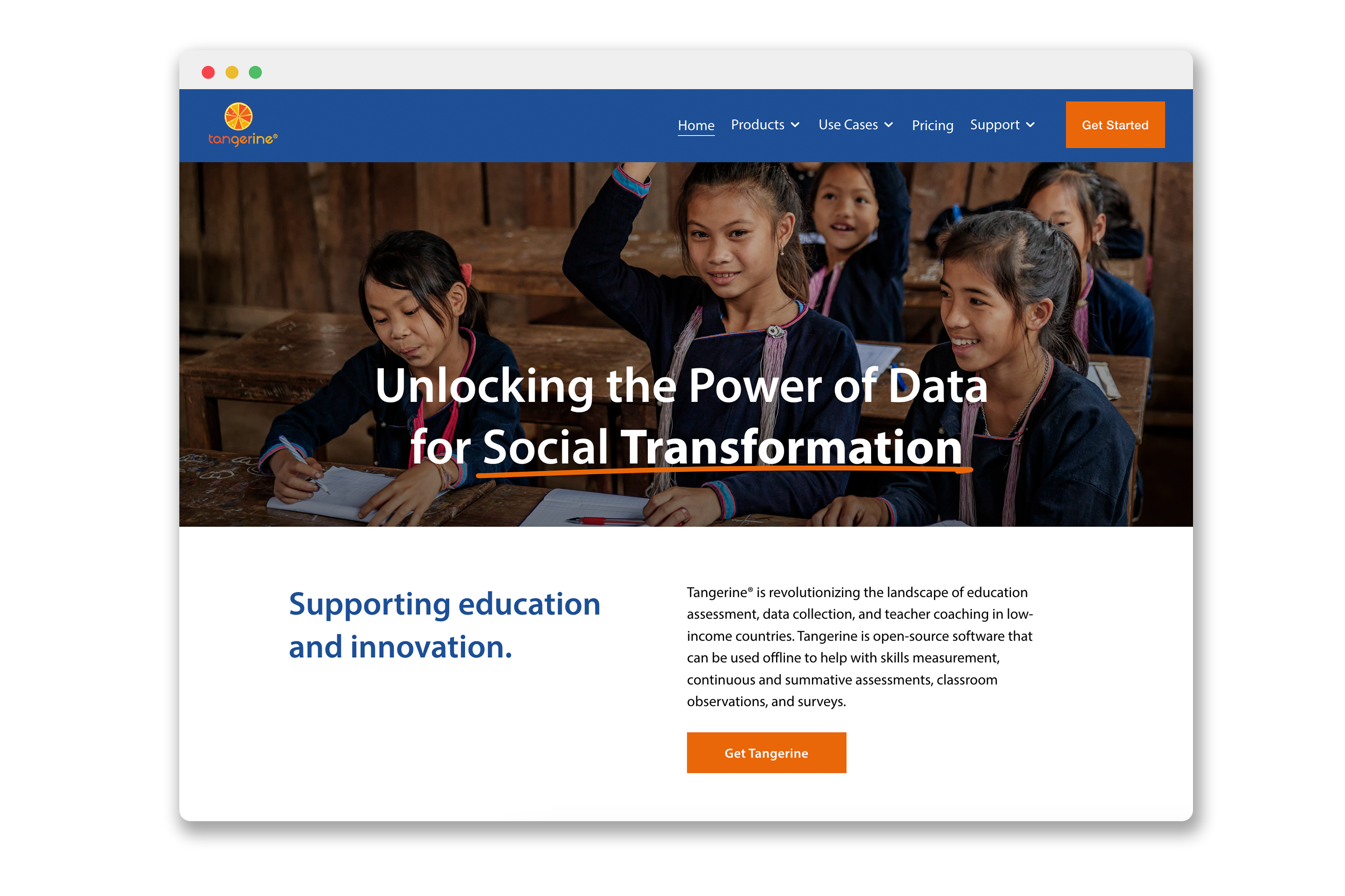 Tangerine redesigned homepage
