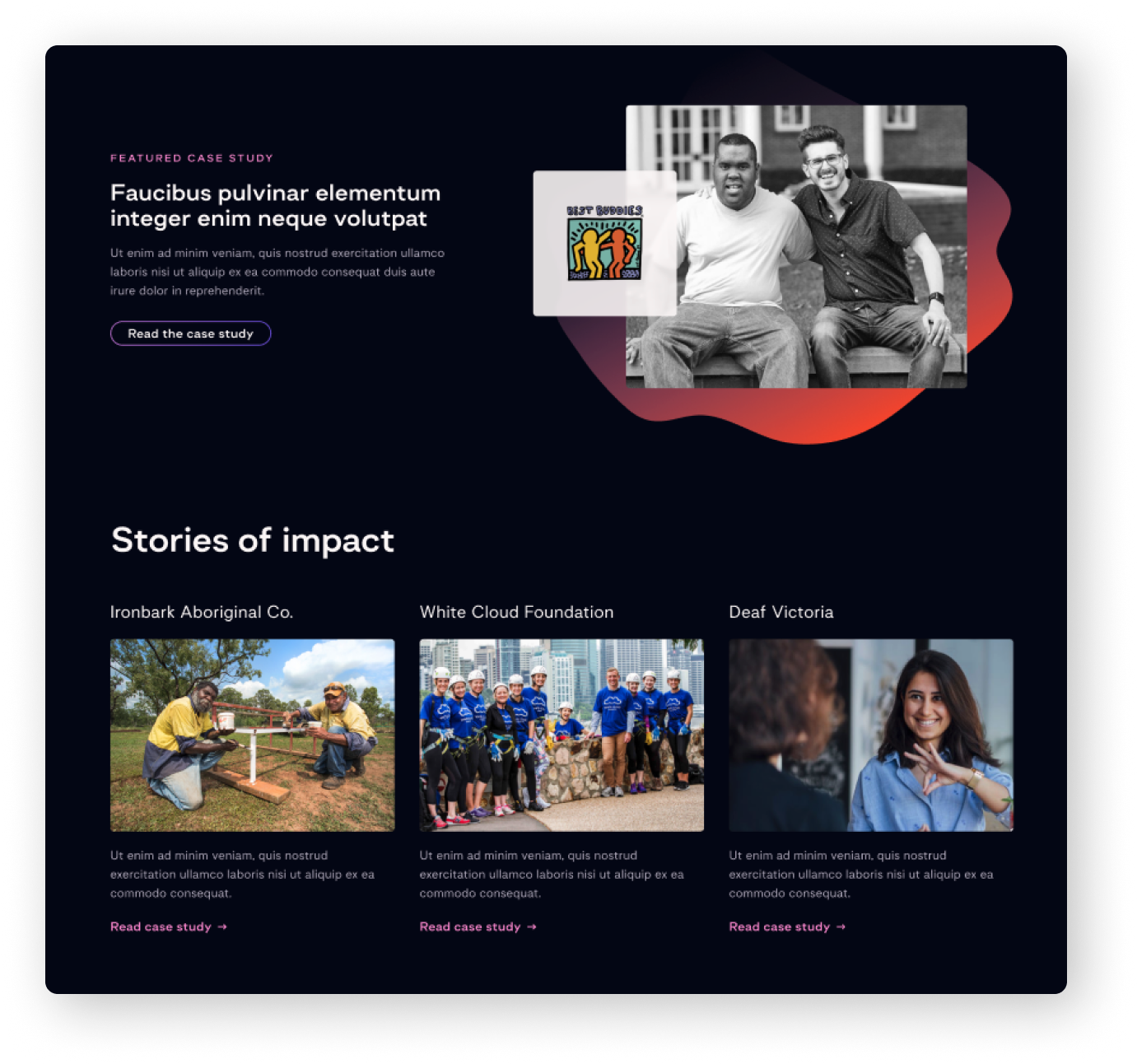 Prototype option 1 — Stories of Impact grid layout with nonprofit photos