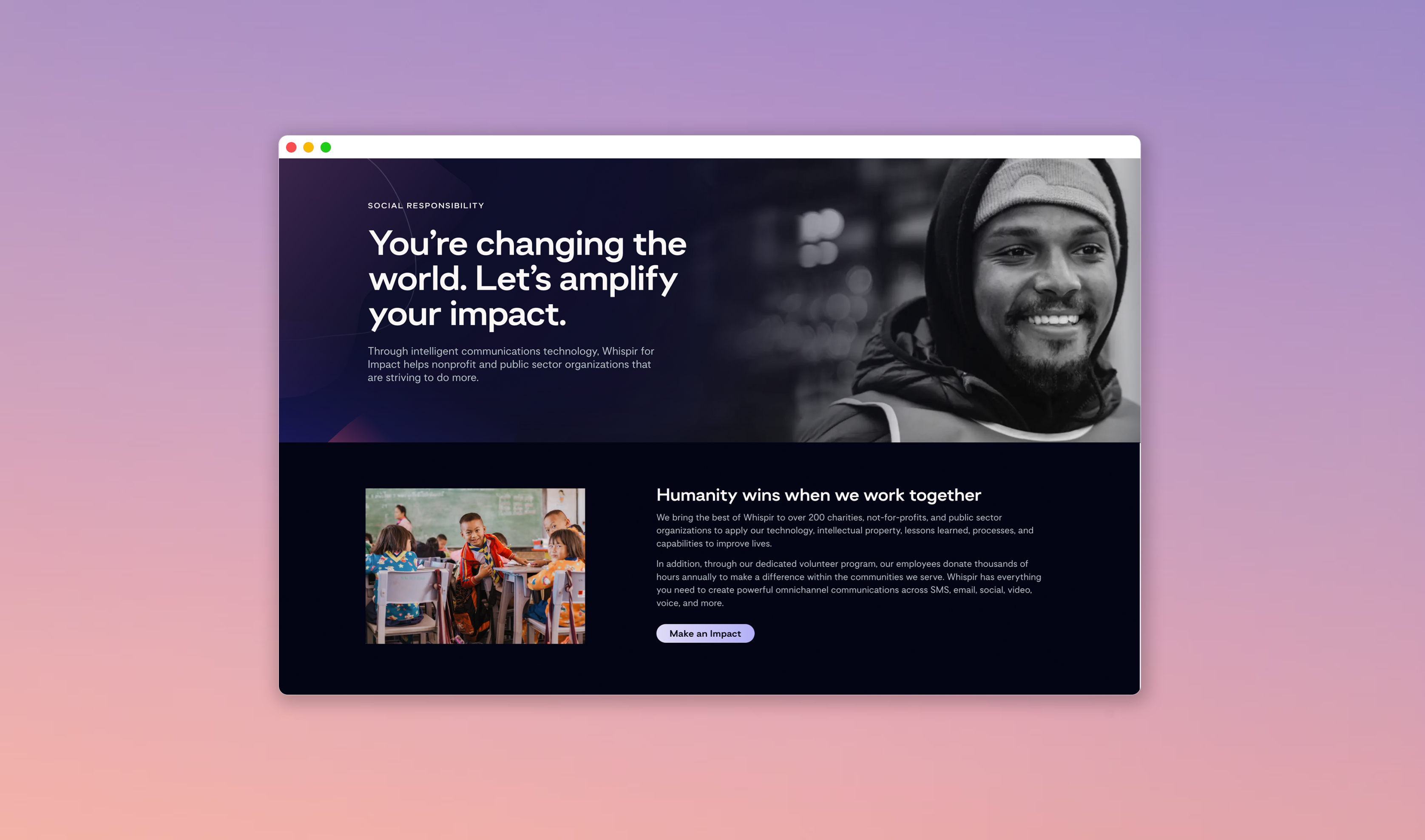 Whispir for Impact — social responsibility website design for nonprofit communications
